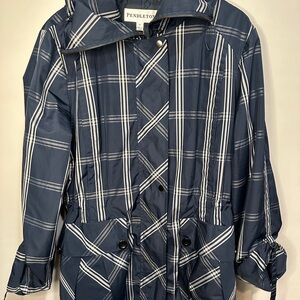 Pendleton Navy and White Plaid Trench Coat
